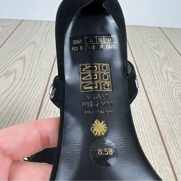 Stuart Weitzman Gemcut 100 Swarovski Crystal Sandals 39/8.5B Black Suede $650 - Picture 9 of 11